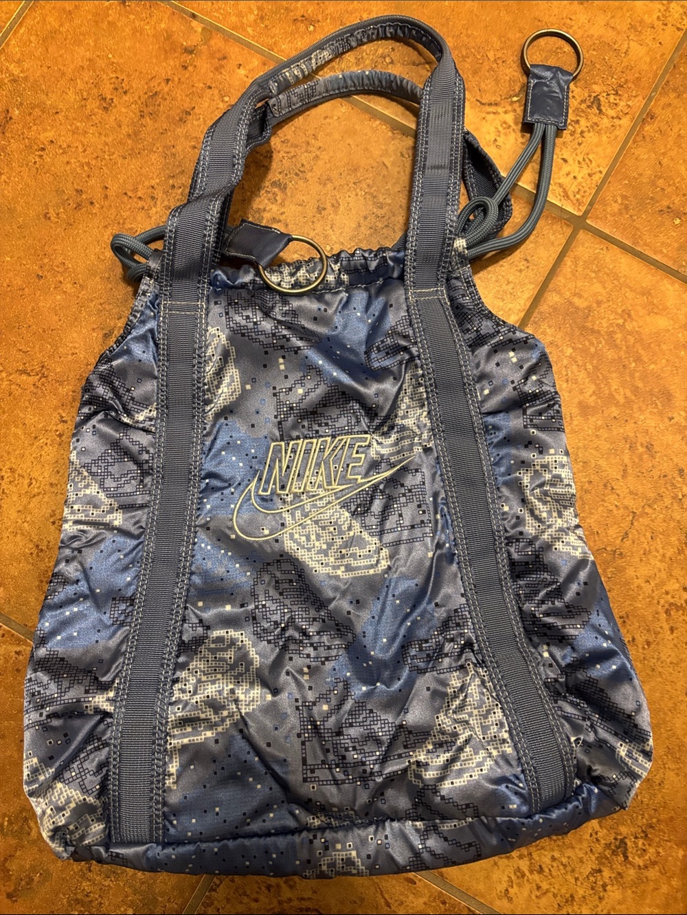 Nike Blue Pixel-Print Drawstring Tote with Contrast Logo